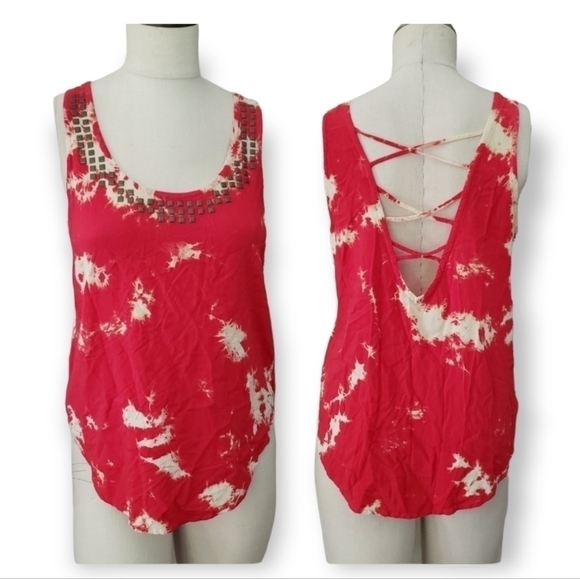Forever 21 tie dye style top metal decorations & Criss cross open back Size M - Picture 1 of 11